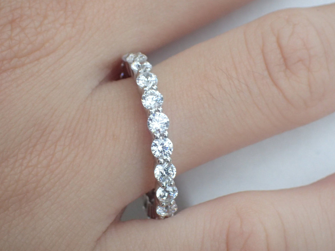 Shared Prong Band 3.0mm, Platinum Diamond Band, Full Eternity Ring, Delicate Prong Set Platinum Wedding Band