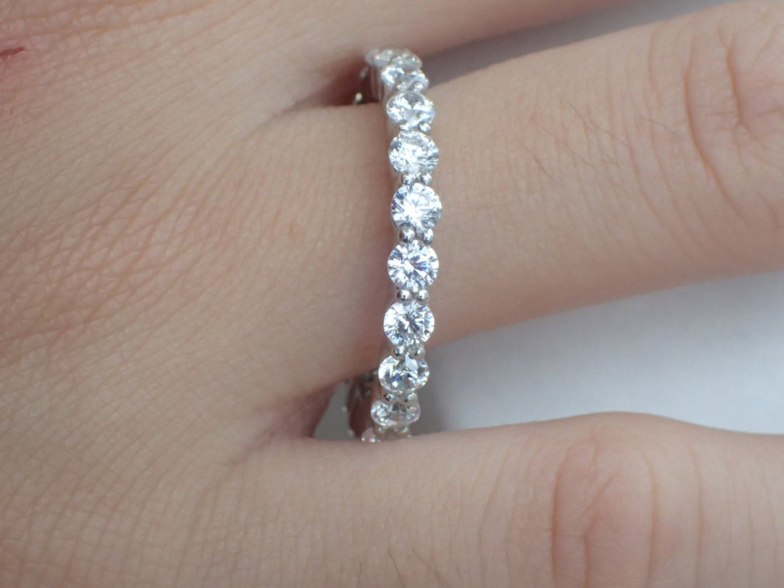 Shared Prong Band 3.0mm, Platinum Diamond Band, Full Eternity Ring, Delicate Prong Set Platinum Wedding Band