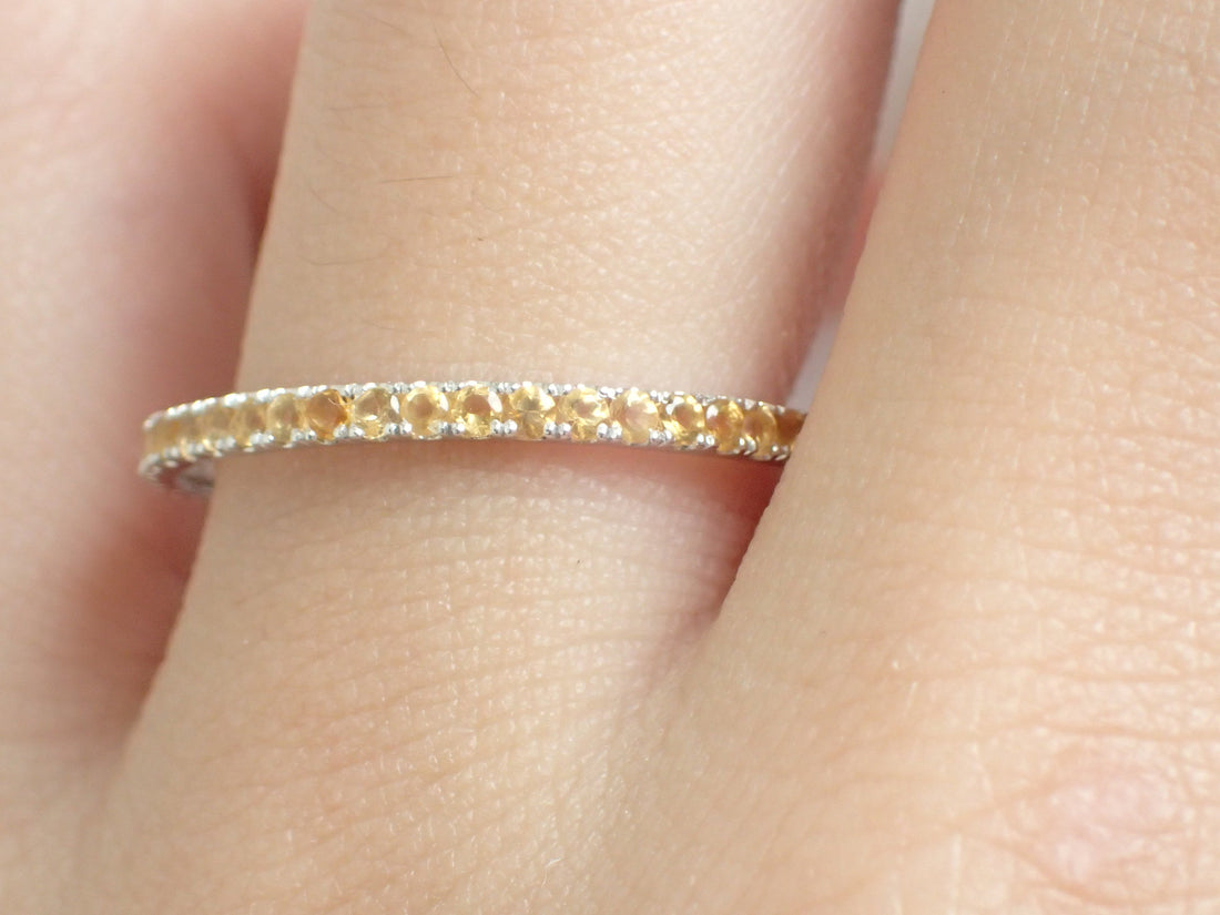 Yellow Sapphires Micro Pave Eternity Band, 14k Solid Gold Full Eternity Bad, Thin Dainty Band, September Birthstone Ring