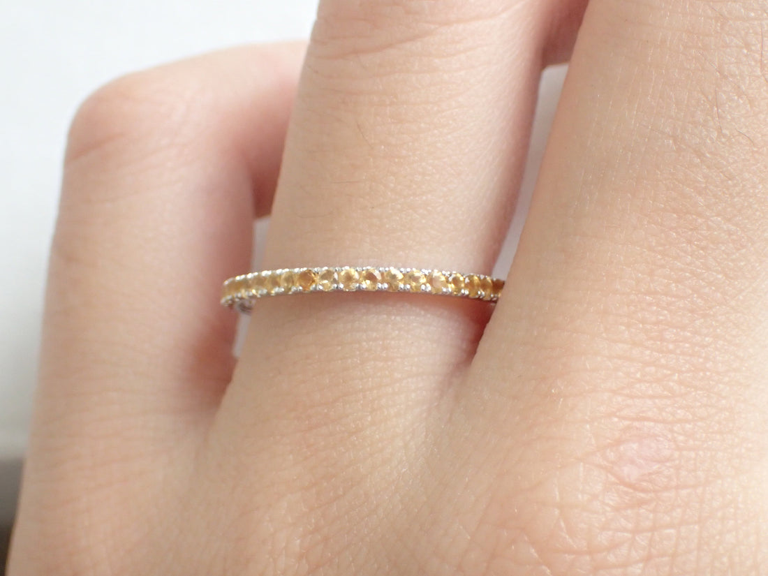 Yellow Sapphires Micro Pave Eternity Band, 14k Solid Gold Full Eternity Bad, Thin Dainty Band, September Birthstone Ring