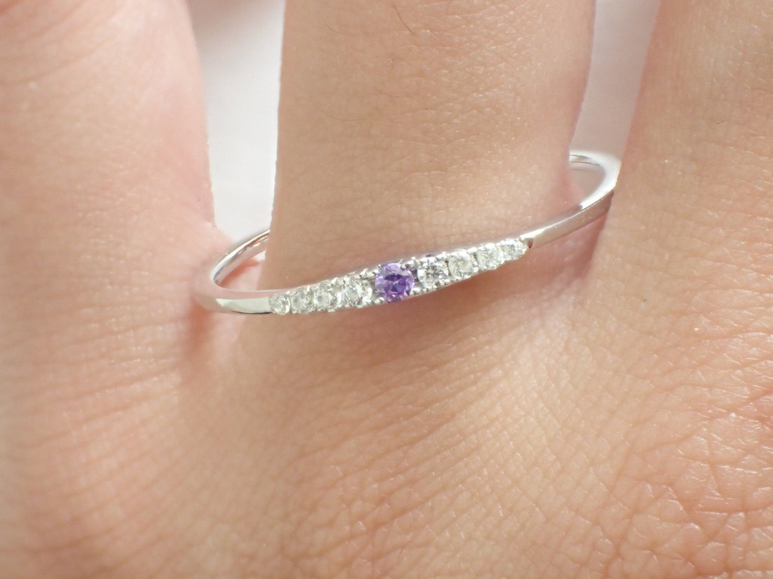 Amethyst Ring Dainty Amethyst Ring Wedding Ring White Sapphire Amethyst Ring February Birthstone Ring Amethyst Eternity Band Ring