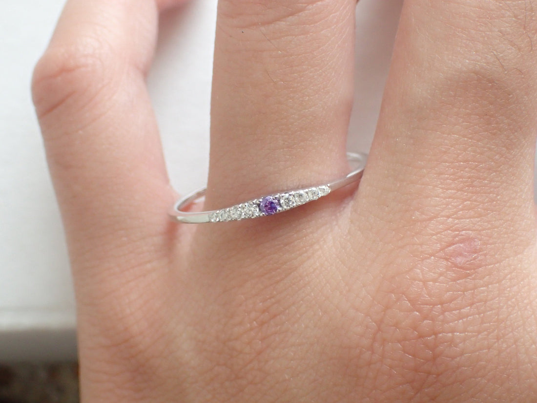 Amethyst Ring Dainty Amethyst Ring Wedding Ring White Sapphire Amethyst Ring February Birthstone Ring Amethyst Eternity Band Ring