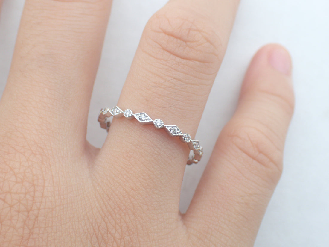 Art Deco Platinum Diamond Band, Vintage Inspired Band, Full Eternity Ring, Delicate Art Deco Band