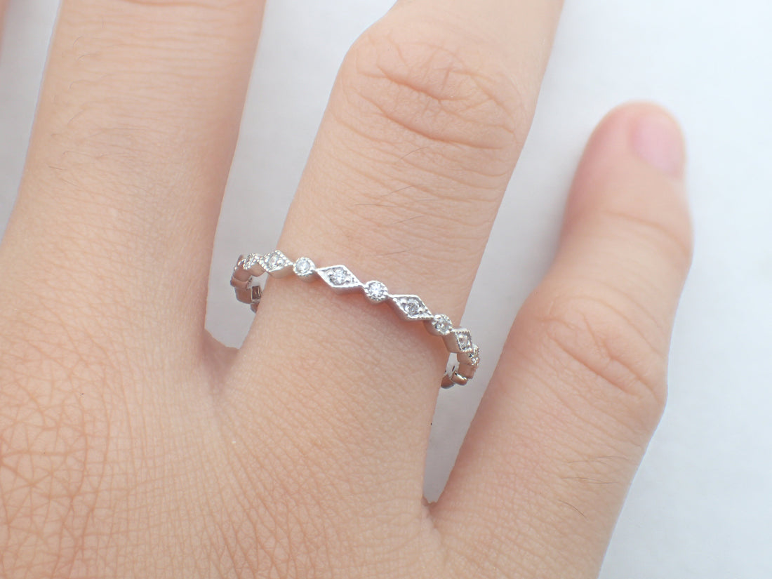 Art Deco Platinum Diamond Band, Vintage Inspired Band, Full Eternity Ring, Delicate Art Deco Band