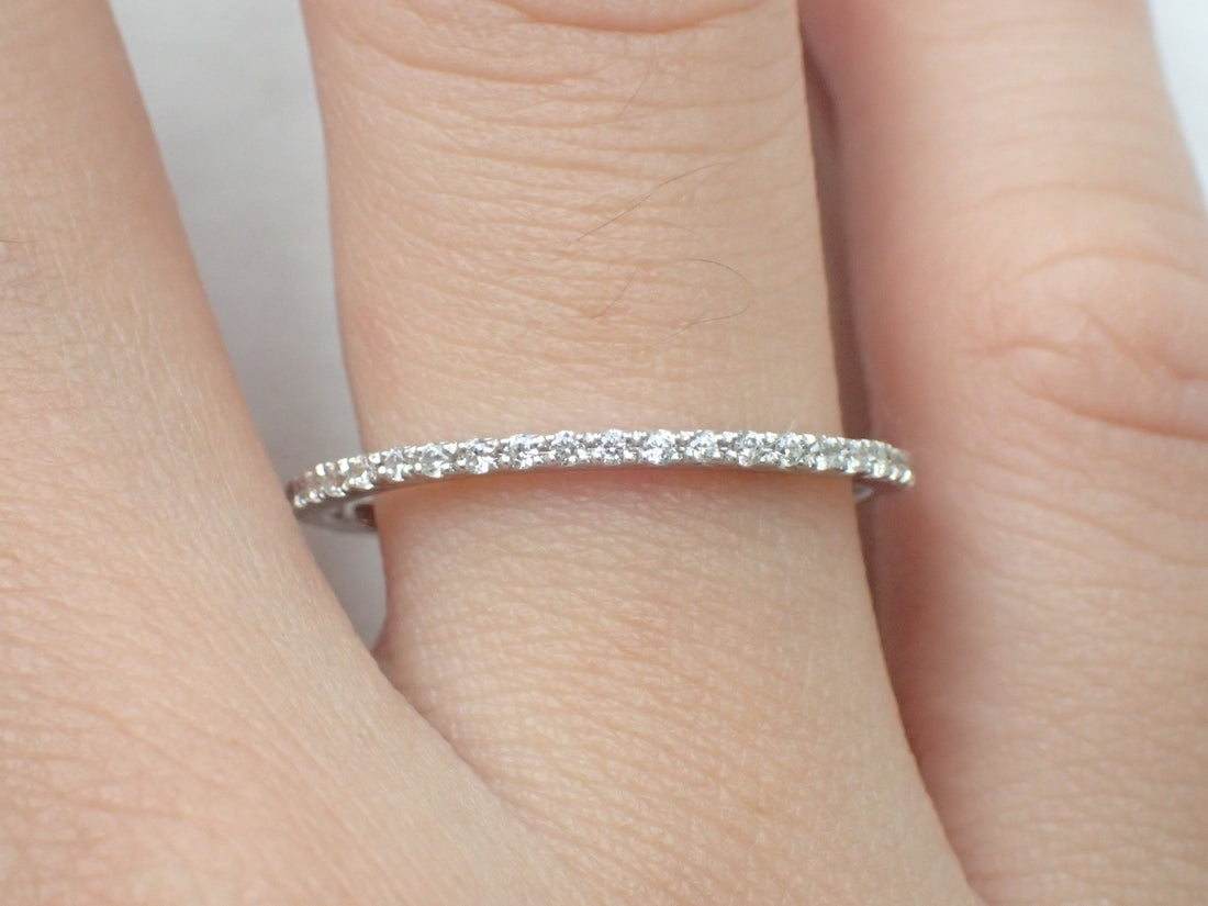 Fish Tail Platinum Full Eternity Ring, French Pave Diamond Wedding Band, Solid Gold Fish Tail Ring, Thin Dainty Band