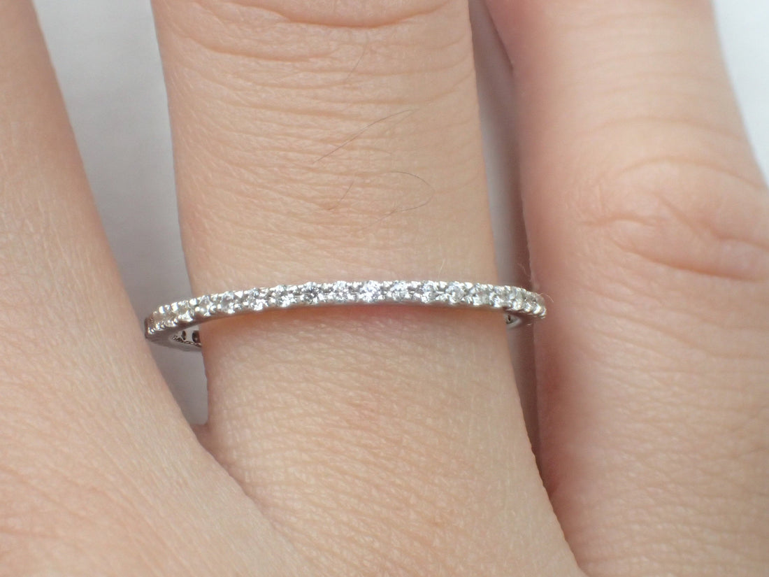 Fish Tail Platinum Full Eternity Ring, French Pave Diamond Wedding Band, Solid Gold Fish Tail Ring, Thin Dainty Band