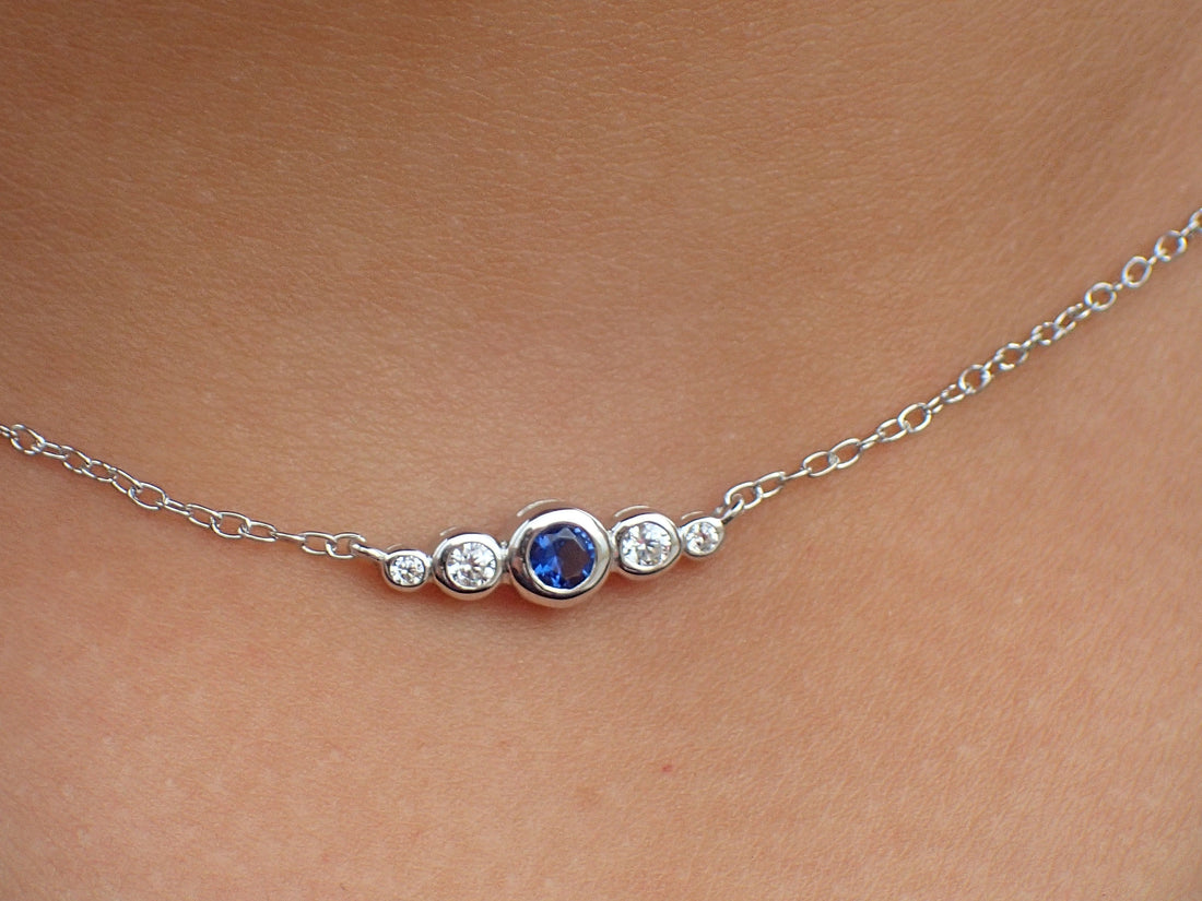 Sapphire Necklace Gift Sapphire Diamond Necklace Gold Sapphire Necklace Real Gold Sapphire Diamond Necklace Gift for Ladies