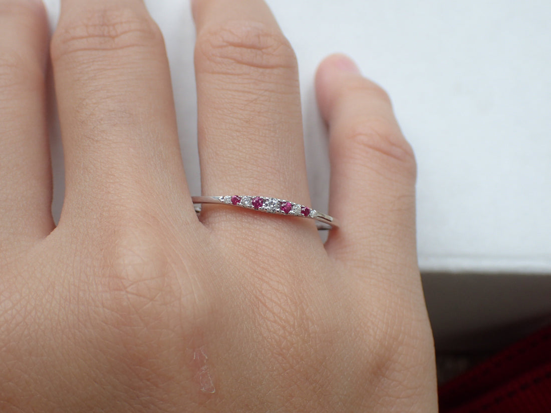 Red Ruby Ring Dainty Red Ruby Ring White and Red Ruby Ring July Birthstone Ring Red Ruby Tapered Band Ring Platinum Ring Engagement Ring