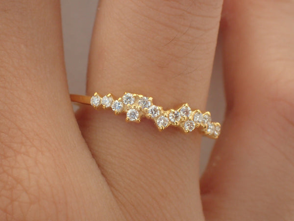14k Gold Cluster Diamond Ring/ Cluster Diamond Wedding Band/ Platinum Diamond Wedding Ring/ Vintage Diamond Ring