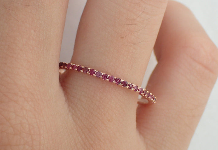 Full Eternity Ruby Wedding Ring Ruby Wedding Band Gold Ruby Band Thin Ruby Stacking Band Real Ruby Band Red Ruby Ring 1.3mm