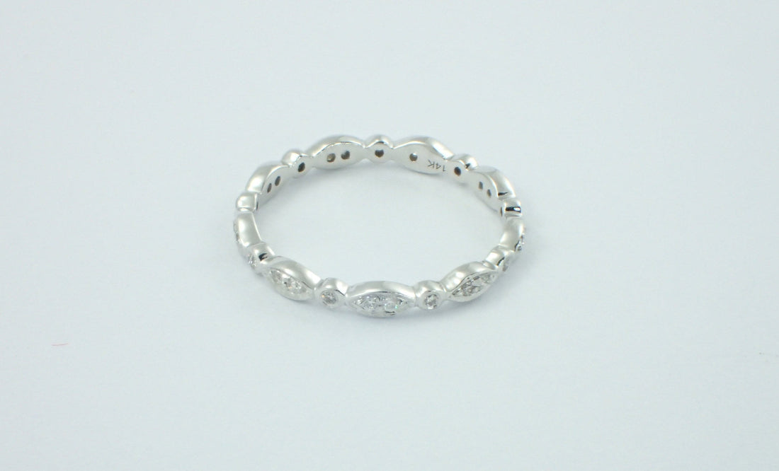 Marquise Shaped Platinum Band, Vintage Inspired Band, Art Deco Full Eternity Marquise Diamond Wedding Band