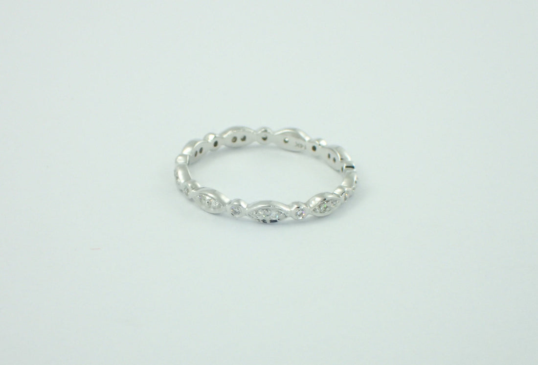 Marquise Shaped Platinum Band, Vintage Inspired Band, Art Deco Full Eternity Marquise Diamond Wedding Band