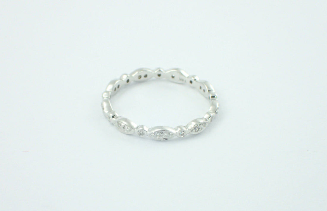 Marquise Shaped Platinum Band, Vintage Inspired Band, Art Deco Full Eternity Marquise Diamond Wedding Band