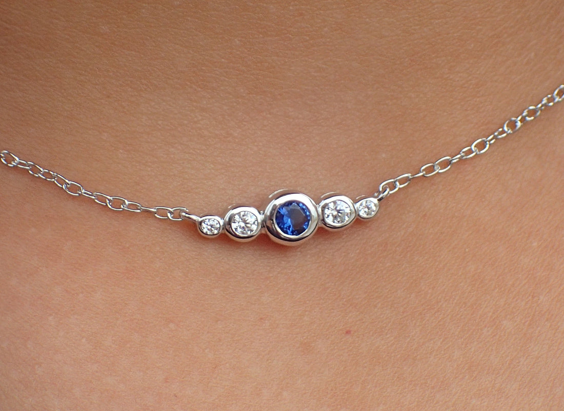 Sapphire Necklace Gift Sapphire Diamond Necklace Gold Sapphire Necklace Real Gold Sapphire Diamond Necklace Gift for Ladies