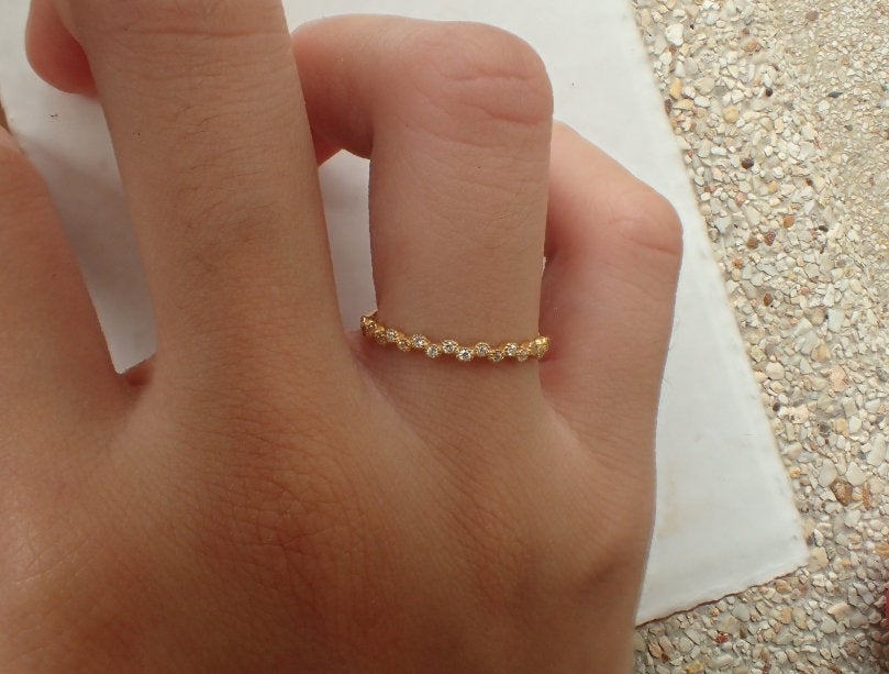Art Deco Dot Moissanite Ring, 14k Art Deco Band, Cluster Art Deco Circle Shape Half Eternity Band, Dainty Vintage Ring