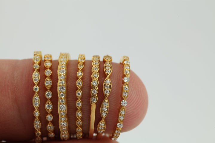Marquise Cut Diamond Wedding Band, 14k Solid Gold Art Deco Wedding Band, Full Eternity Diamond Stacking Ring