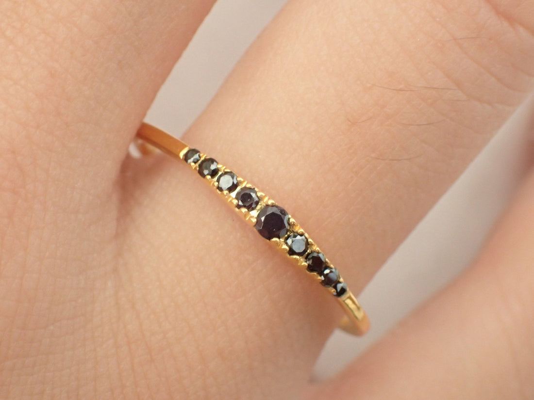 18k Gold Black Diamond Ring/ Tapered 18k Gold Band Black Diamonds/ Dainty Black Diamond Ring/ Gift for Her/ Available in 14k and Platinum