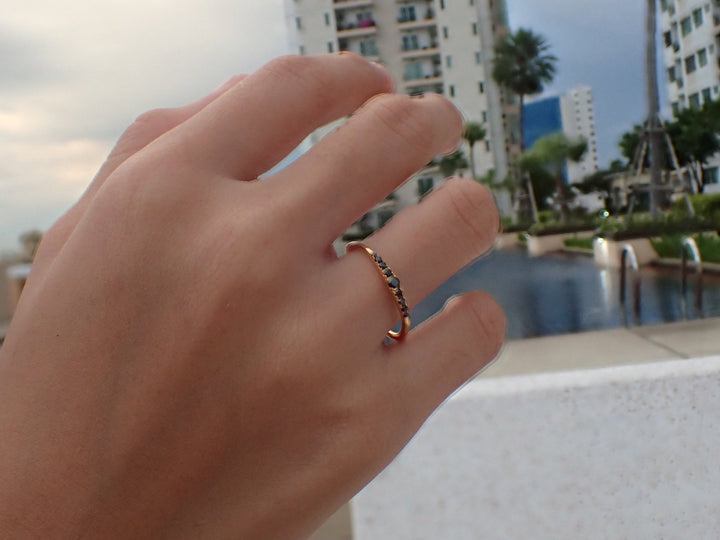 14k Gold Black Diamond Ring/ Black Diamond Band/ Tapered Black Diamond Ring/ Dainty Black Diamond Ring/ Dainty Available in 18k and Platinum