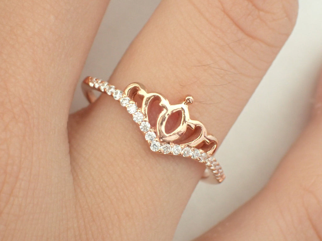 14k Gold Tiara Ring, Crown Wedding Ring, Tiara Princess Ring, Princess Diamond Crown Ring, Princess Ring Wedding Band, Diamond Tiara Ring