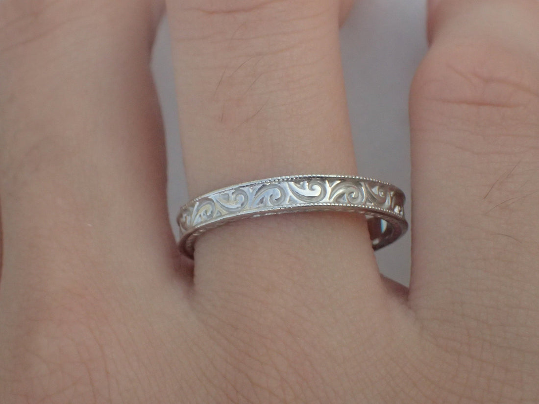 Filigree No Stone Band with Milgrain, Floral No Stone Ring, Unique Wedding Band, Easy Maintain - Durable- Long Lasting