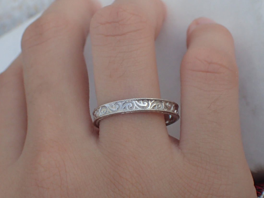 Filigree No Stone Band with Milgrain, Floral No Stone Ring, Unique Wedding Band, Easy Maintain - Durable- Long Lasting