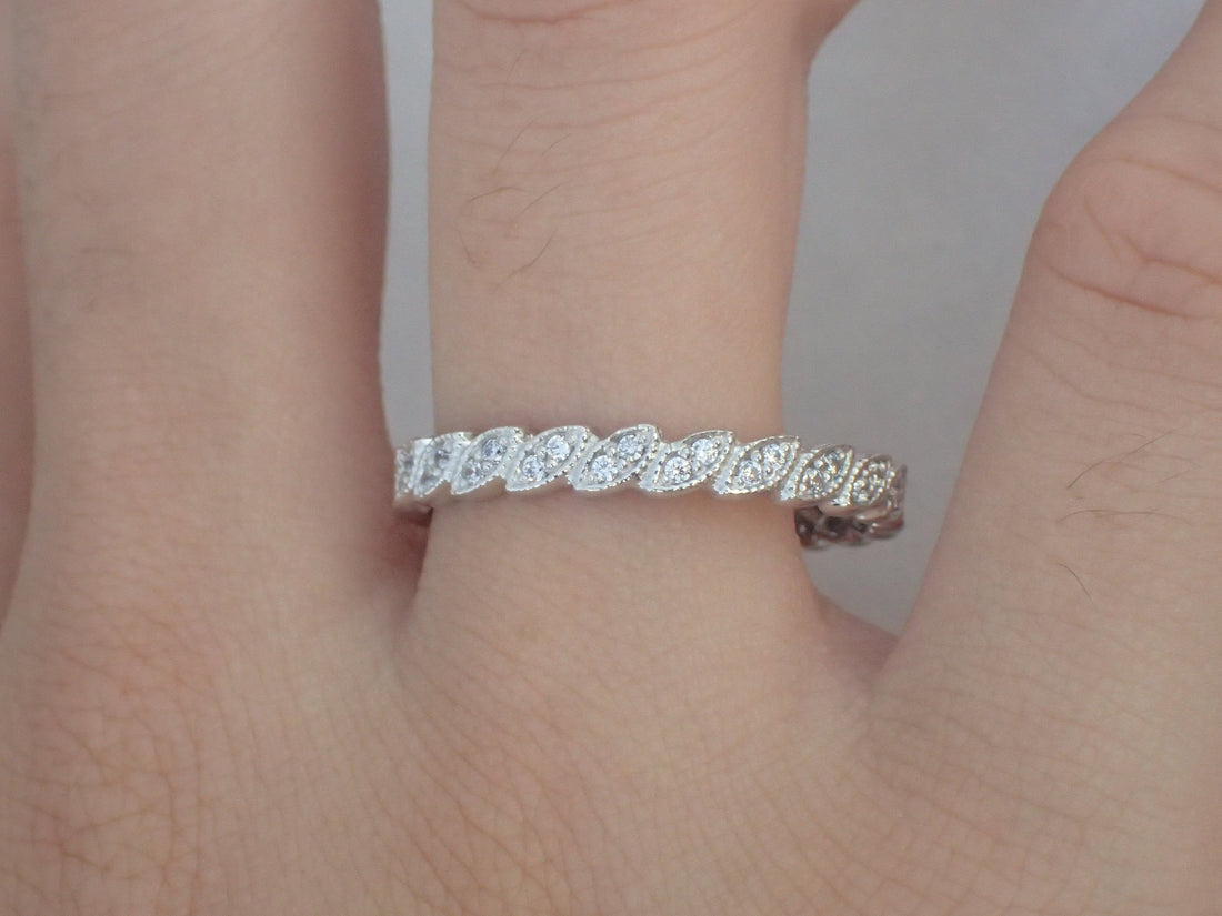 14k Full Eternity Art Deco Band Stacking Rings Vintage Inspired Diamond Band 14K Solid Gold Diamond Wedding Band Full Eternity Art Deco band