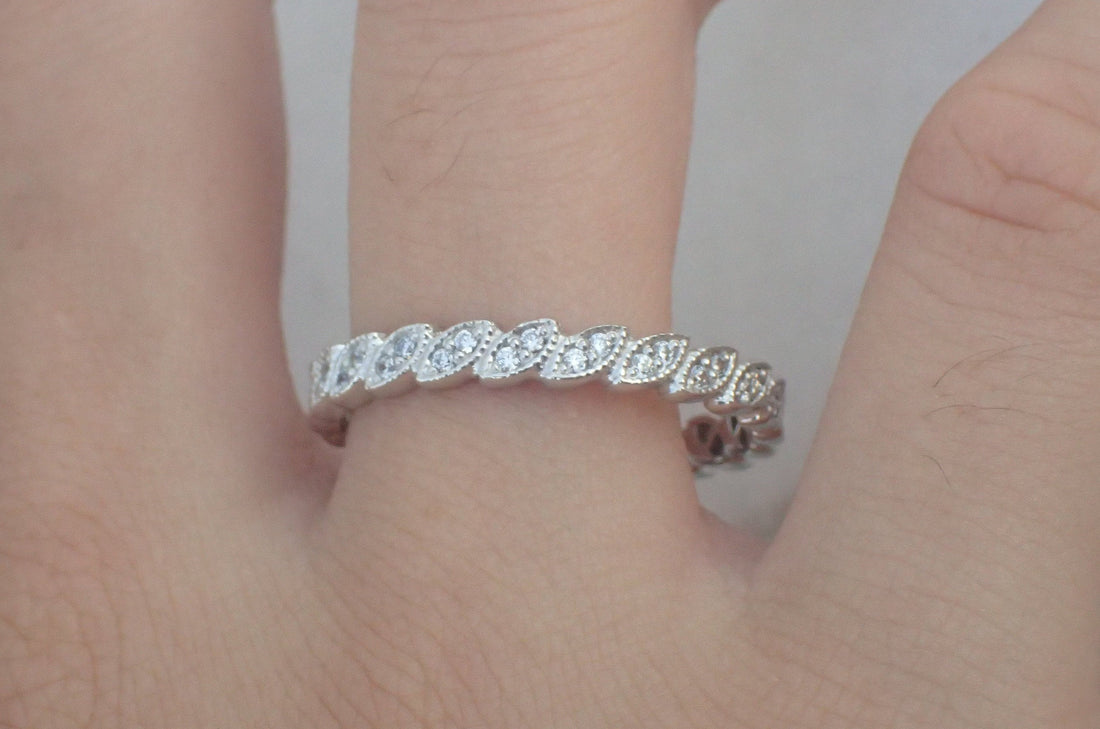 14k Full Eternity Art Deco Band Stacking Rings Vintage Inspired Diamond Band 14K Solid Gold Diamond Wedding Band Full Eternity Art Deco band