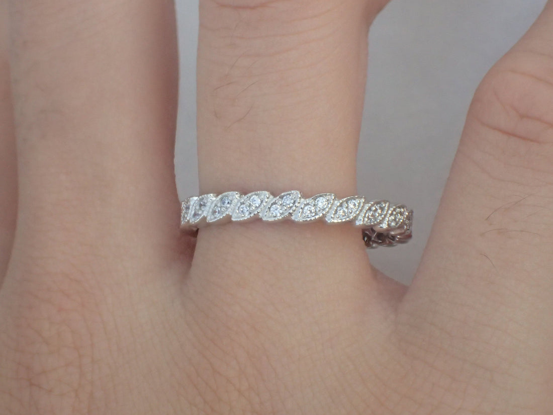 14k Full Eternity Art Deco Band Stacking Rings Vintage Inspired Diamond Band 14K Solid Gold Diamond Wedding Band Full Eternity Art Deco band
