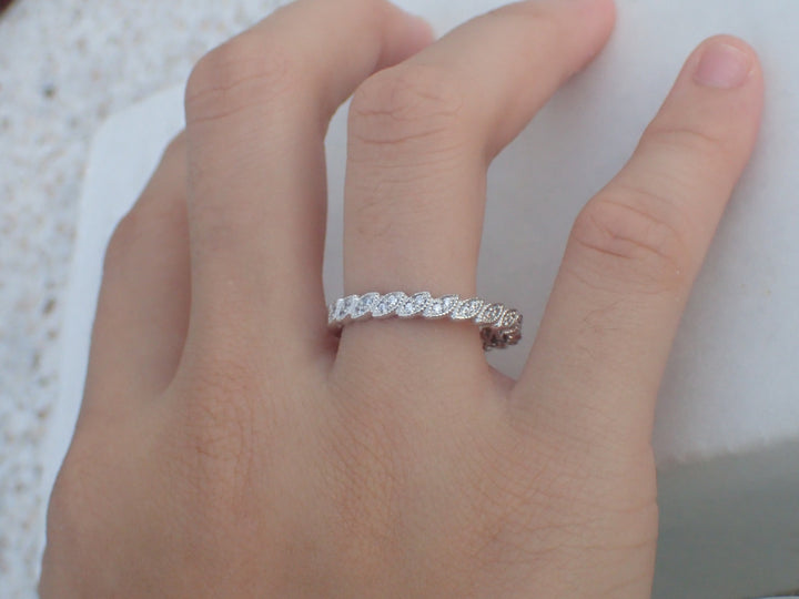 14k Full Eternity Art Deco Band Stacking Rings Vintage Inspired Diamond Band 14K Solid Gold Diamond Wedding Band Full Eternity Art Deco band