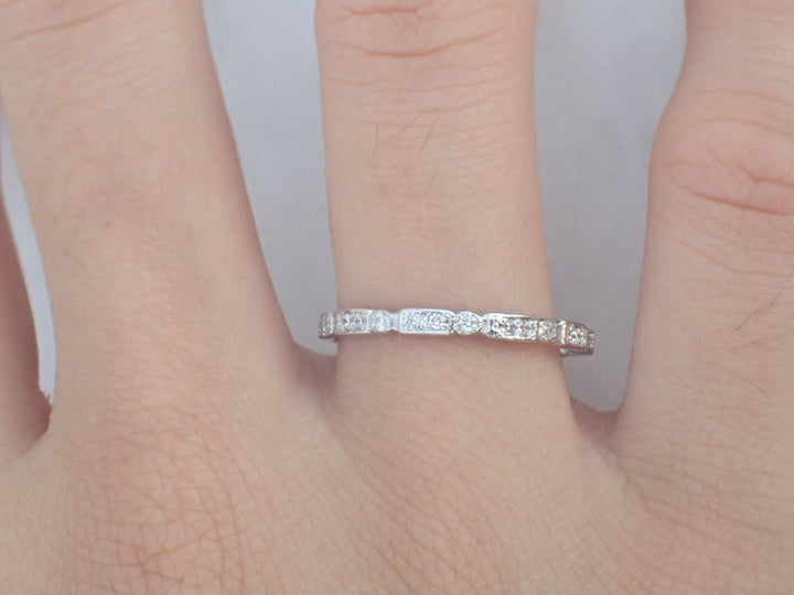 Art Deco Moissanite Square Band, 14k Art Deco Band, Full Eternity Unique Design with Modern Twist, Art Deco Bridal Band