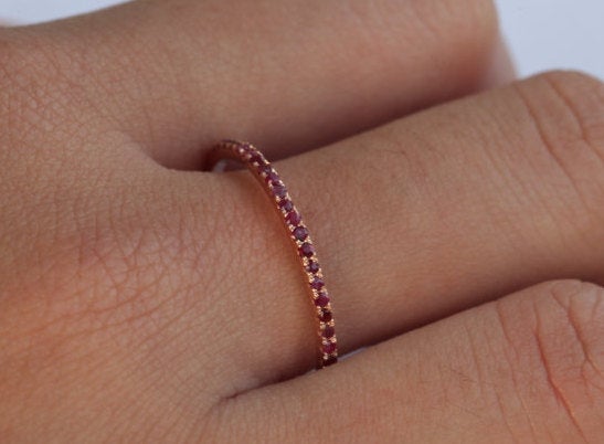Ruby Ring July Birthstone/ Gift for Her Birthday/ Gift Jewelry Ruby Stacking Ring/ Matching Ruby Wedding Band/ Available 3/4 Eternity Full