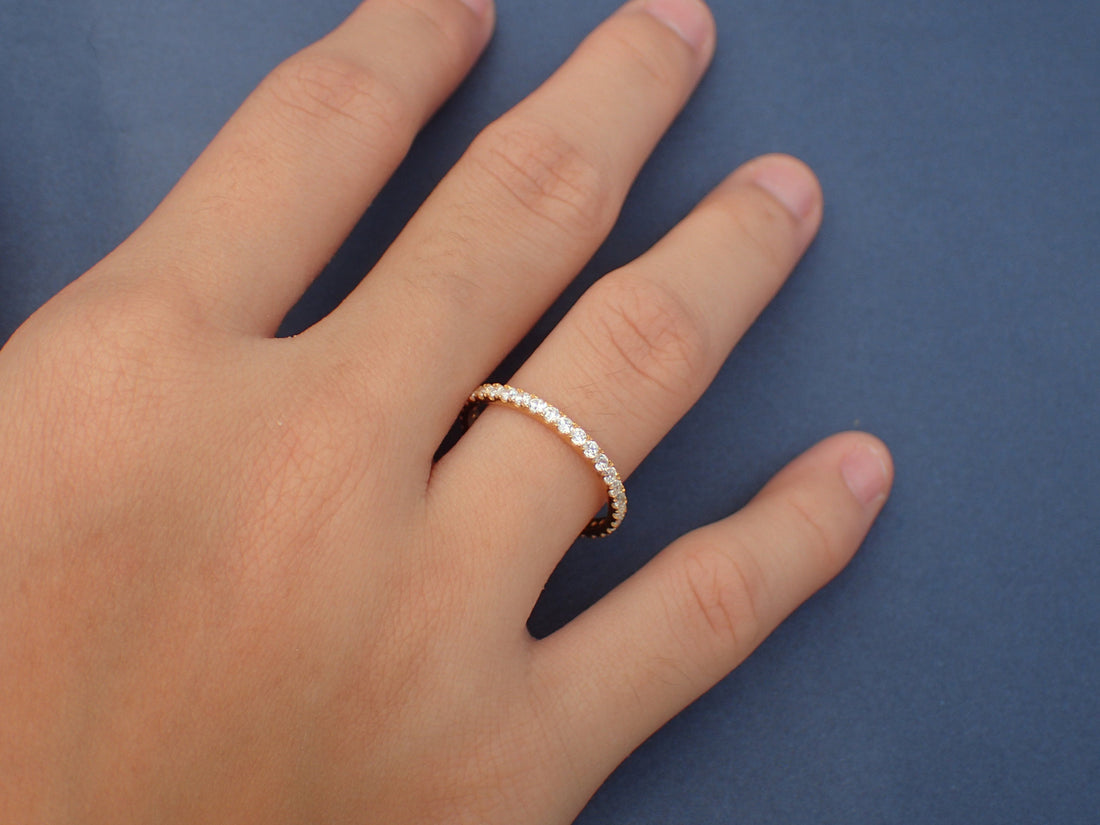 1.8mm Diamond Wedding Band, 14k Solid Gold Half Eternity Band, Pave Set Stackable Band, Delicate Diamond Band