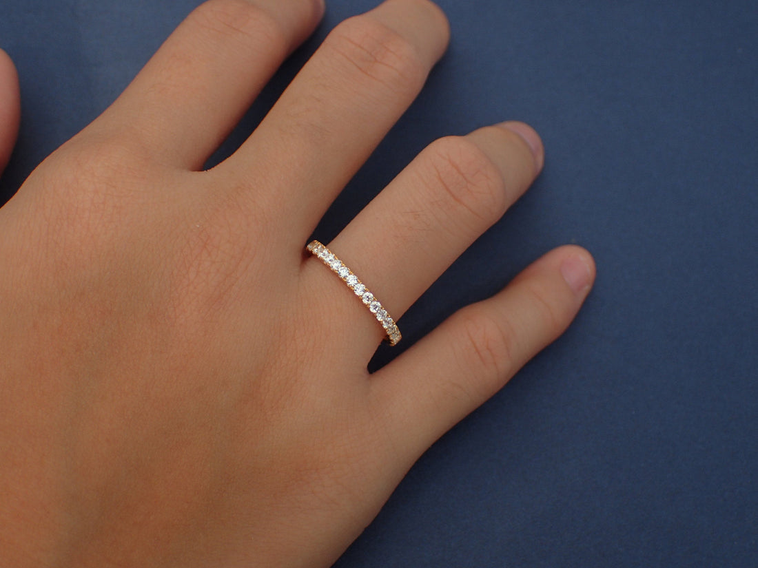 3/4 Micro Pave Eternity Diamond Wedding Band, Platinum Diamond Band, Almost Eternity Ring, Delicate Pave Ring