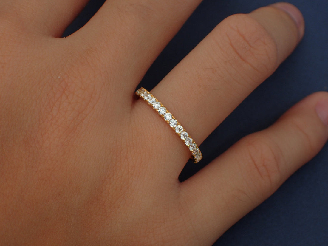 3/4 Micro Pave Eternity Diamond Wedding Band, Platinum Diamond Band, Almost Eternity Ring, Delicate Pave Ring
