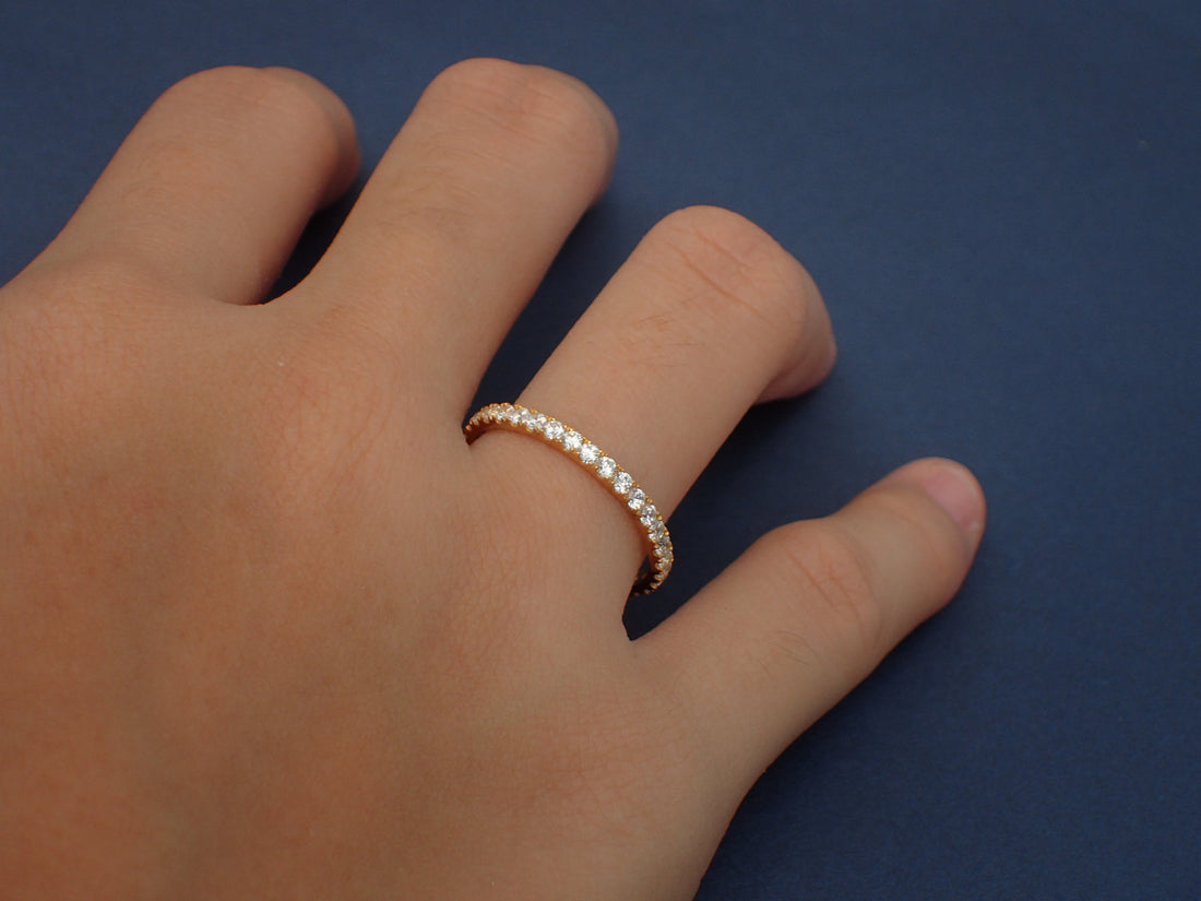 3/4 Micro Pave Eternity Diamond Wedding Band, Platinum Diamond Band, Almost Eternity Ring, Delicate Pave Ring