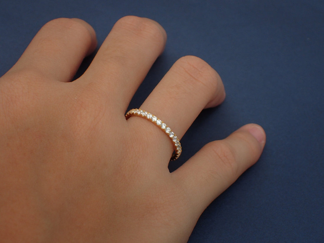 1.8mm Diamond Wedding Band, 14k Solid Gold Half Eternity Band, Pave Set Stackable Band, Delicate Diamond Band