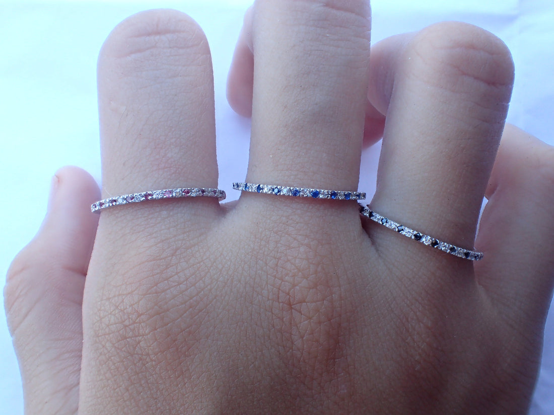 18k Sapphire Wedding Band White Gold Rose Gold Sapphire Diamond Wedding Band September Birthstone Band 18k Diamond Band -Perfect Gift