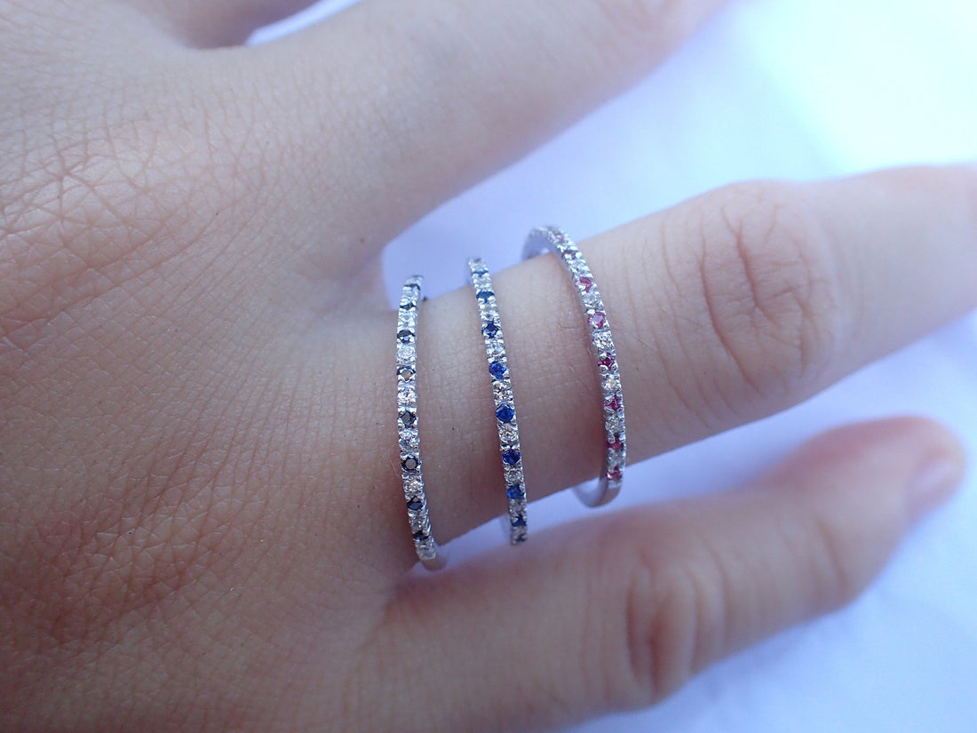 18k Sapphire Wedding Band White Gold Rose Gold Sapphire Diamond Wedding Band September Birthstone Band 18k Diamond Band -Perfect Gift