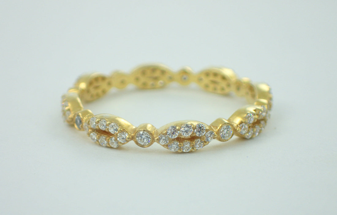 Oval Evil Eye Inspired Moissanite Wedding Band, Solid Gold Full Eternity Ring, Marquise Shaped Evil Eye Moissanite Band
