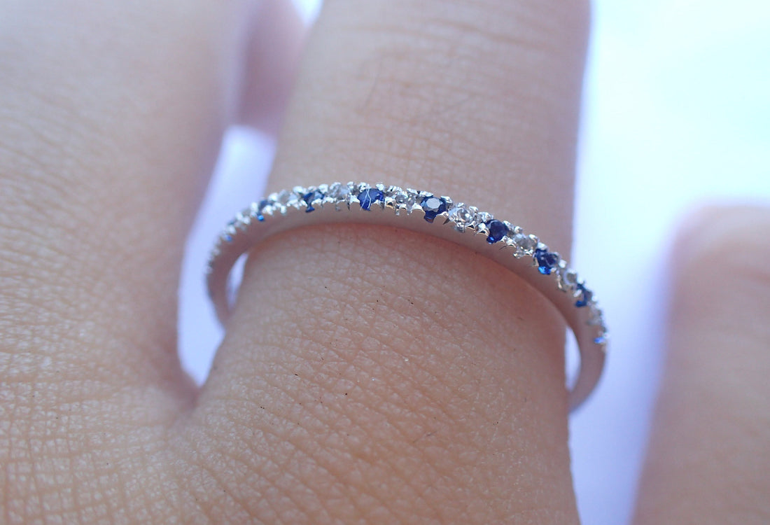 18k Sapphire Wedding Band White Gold Rose Gold Sapphire Diamond Wedding Band September Birthstone Band 18k Diamond Band -Perfect Gift