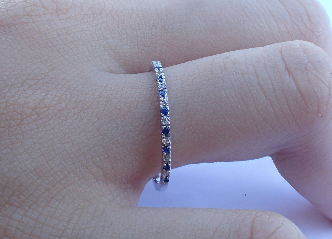 18k Sapphire Wedding Band White Gold Rose Gold Sapphire Diamond Wedding Band September Birthstone Band 18k Diamond Band -Perfect Gift