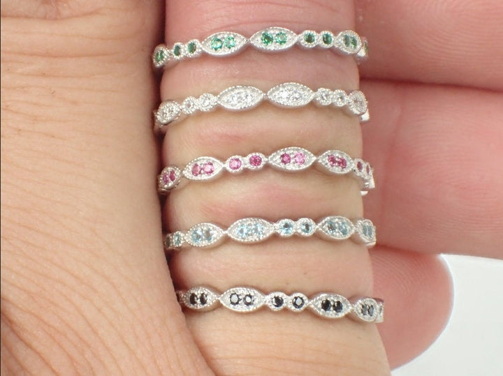 Aquamarine Wedding Band, 3/4 Eternity Platinum Vintage Inspired, Art Deco Aquamarine Gemstone Ring, March Birthstone Ring