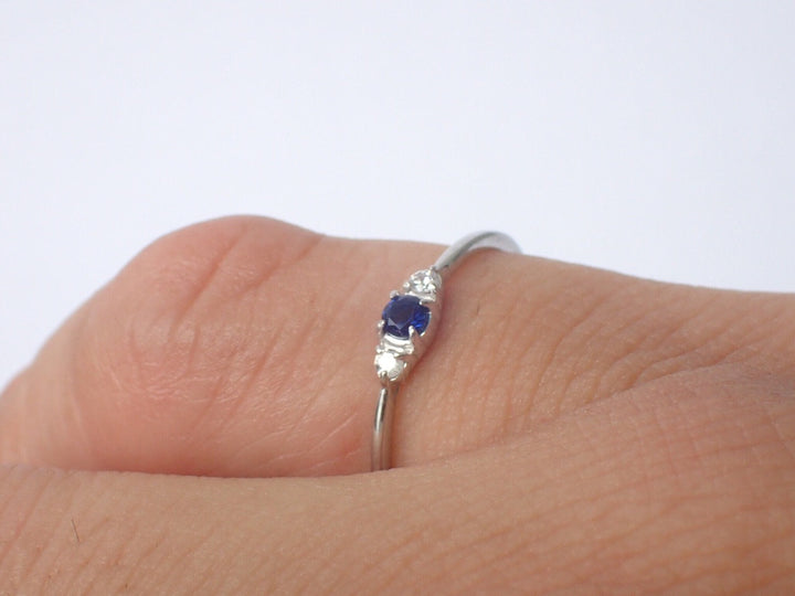 Blue Sapphire Ring Blue Sapphire Diamond Three Stone Ring Blue Sapphire Past Present Forever Ring September Birthstone Gift Blue Sapphire