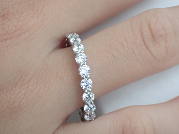 Shared Prong Half Eternity Band/ 2.2mm Shared Prong Band/Floating Prong Band/ Solid Gold Platinum 0.88ctw  Diamonds
