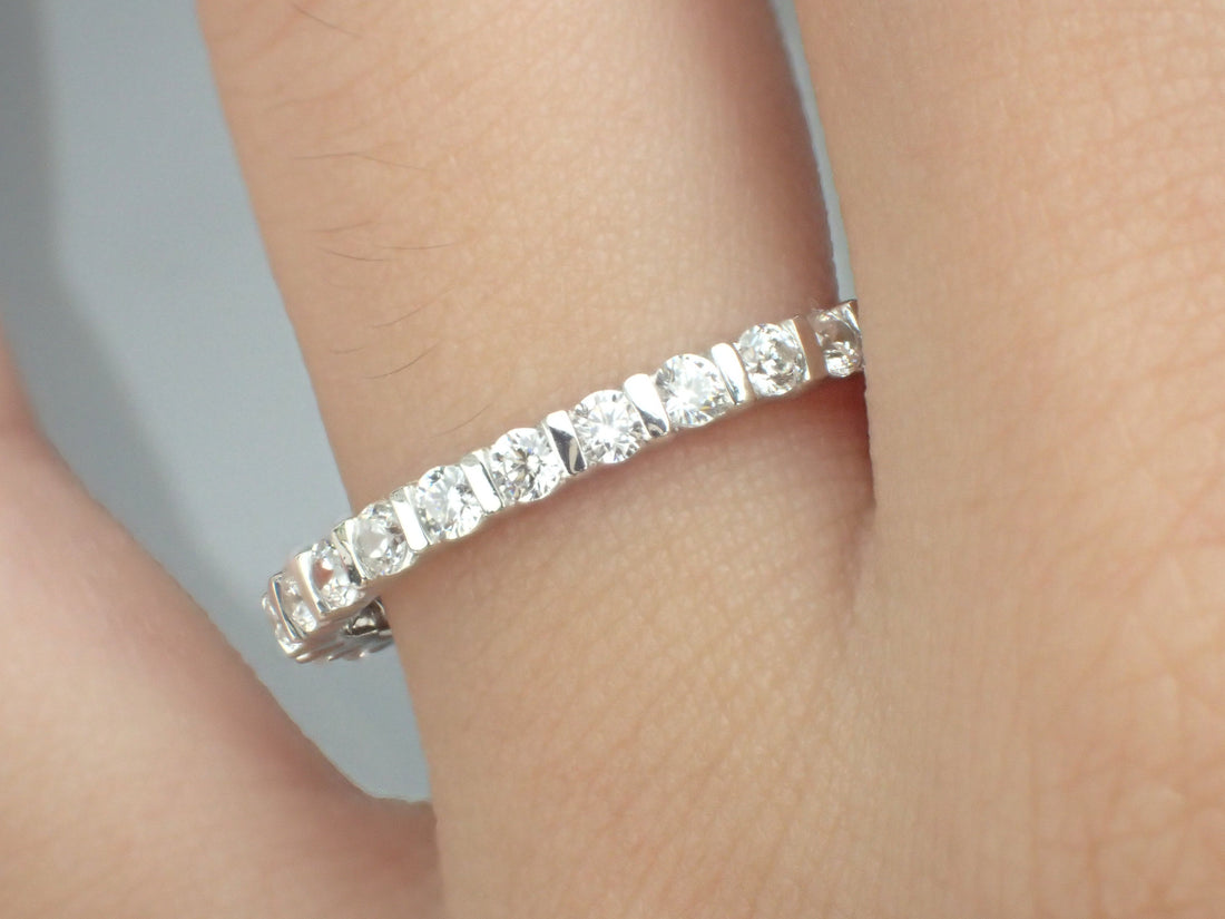 Bar Setting Band, 2.3mm Full Eternity Bar Set Diamond Wedding Band, Bar Setting Ring in 18k Solid Gold