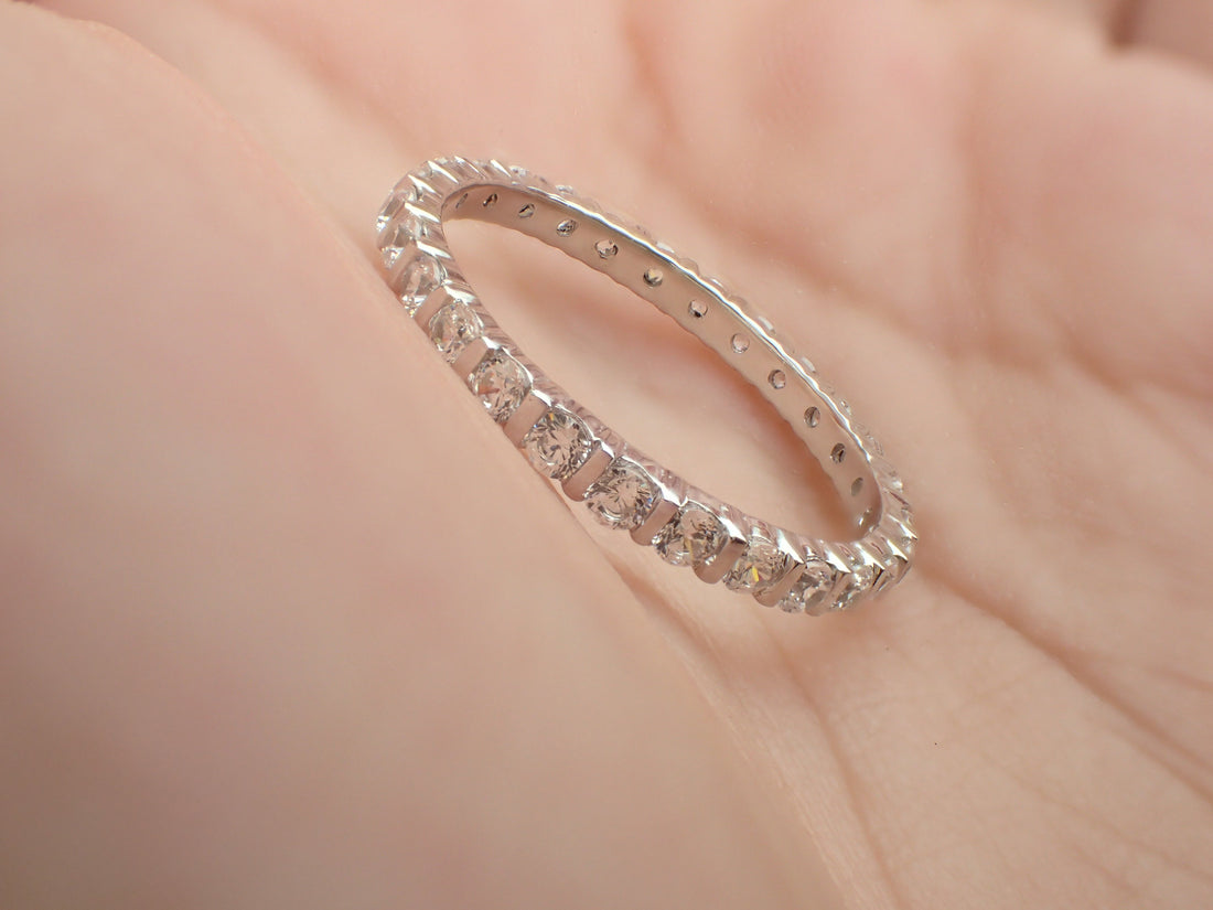Bar Setting Band, 2.3mm Full Eternity Bar Set Diamond Wedding Band, Bar Setting Ring in 18k Solid Gold