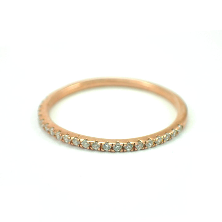 Micro Pave Half Eternity Band, Thin Dainty Diamond Wedding Band, Rose Gold Wedding Band, Stackable Wedding Ring