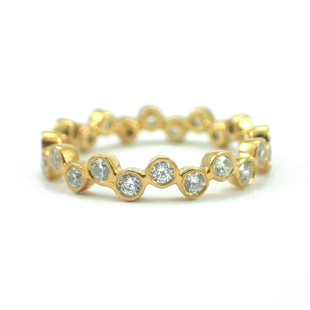 Bezel Set Moissanite Wedding Band, Full Eternity Ring, Stackable Moissanite Ring, Solid Gold Matching Band, Delicate Bubble Band