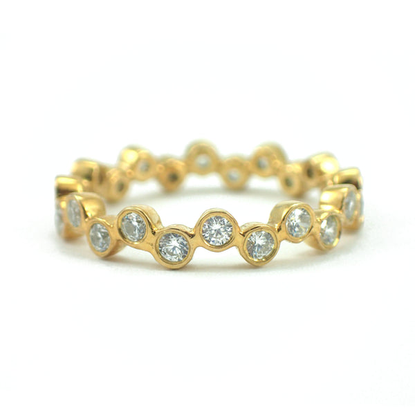 Bezel Set Diamond Wedding Band, Full Eternity Ring, Stackable Diamond Ring, Solid Gold Matching Band, Delicate Bubble Band