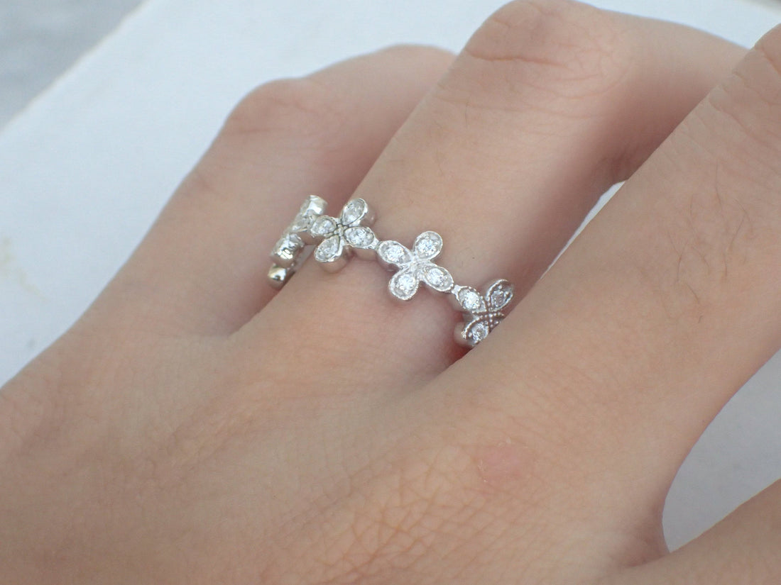 Art Deco Ring Floral Wedding Band Diamond Clover Band White Gold Floral Wedding Ring Art Deco Floral Band 14k 18k Platinum Ring Dainty Ring